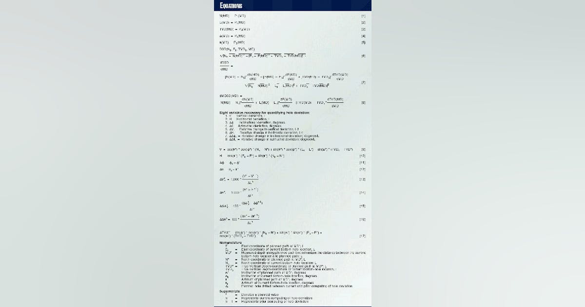 Deviation log, new formulae aid directional drillers | Oil & Gas Journal