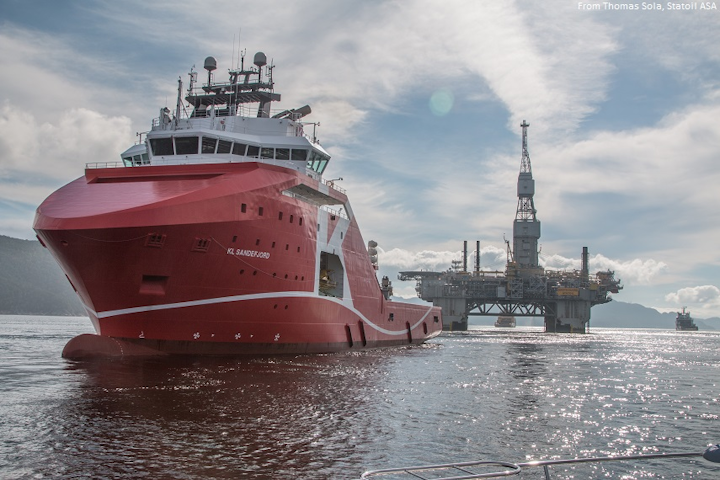 KL Sandefjord tows Njord A platform