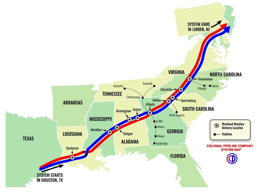 Colonial Pipeline map