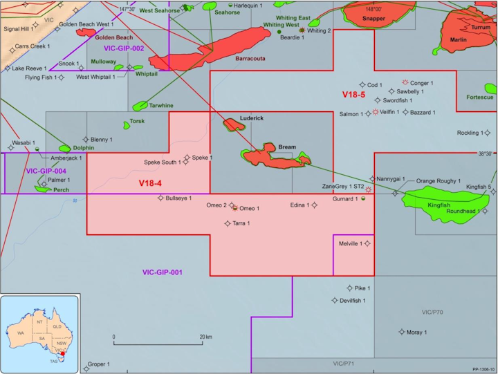 The new permit, colored pink in this map and designated V18-4 for the application process, has been awarded as Vic/P74.