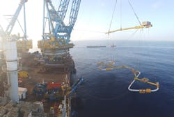 Custom-designed 3D spools linked seabed components of Zohr gas field’s transportation system (Fig. 1). Custom-designed 3D spools linked seabed components of Zohr gas field’s transportation system (Fig. 1).