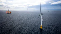 Illustration of the Hywind Tampen project with the Gullfaks field in the background.