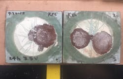 Cathodic disbondment test results for non-whitewashed pipe ends exposed to ultraviolet (Fig. 7). Cathodic disbondment test results for non-whitewashed pipe ends exposed to ultraviolet (Fig. 7).