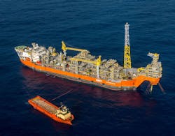Stationed at Petrobras-operated Libra development block about 180 km offshore Rio de Janeiro, the Pioneiro de Libra FPSO began producing from Mero (formerly Libra, renamed 2017) field in November 2017. The FPSO has a production capacity of 50,000 b/d of oil and compression capacity of 4 million cu m/day of gas. Stationed at Petrobras-operated Libra development block about 180 km offshore Rio de Janeiro, the Pioneiro de Libra FPSO began producing from Mero (formerly Libra, renamed 2017) field in November 2017. The FPSO has a production capacity of 50,000 b/d of oil and compression capacity of 4 million cu m/day of gas.