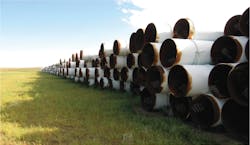 TC Energy stored Keystone XL pipe at a variety of sites, including this stockpile at Piapot, Sask. (Fig. 1). TC Energy stored Keystone XL pipe at a variety of sites, including this stockpile at Piapot, Sask. (Fig. 1).