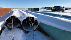 Pipe stockpiled at Camrose in November 2019 received extra UV protection from the snow (Fig. 8). Pipe stockpiled at Camrose in November 2019 received extra UV protection from the snow (Fig. 8).