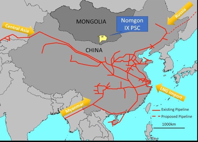 Map of current gas pipeline and LNG supplies to China.