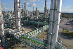 OMV Deutschland GMBH&rsquo;s 3.8-million tonnes/year Burghausen refinery on the German-Austrian border in Bavaria, Germany.