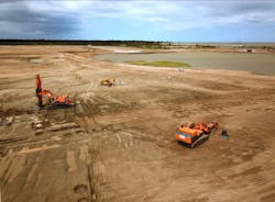Van Oord subsidiary Wicks used rapid impact 9-tonne compaction hammers to even and compact reclaimed sand to prepare the land for refinery construction.