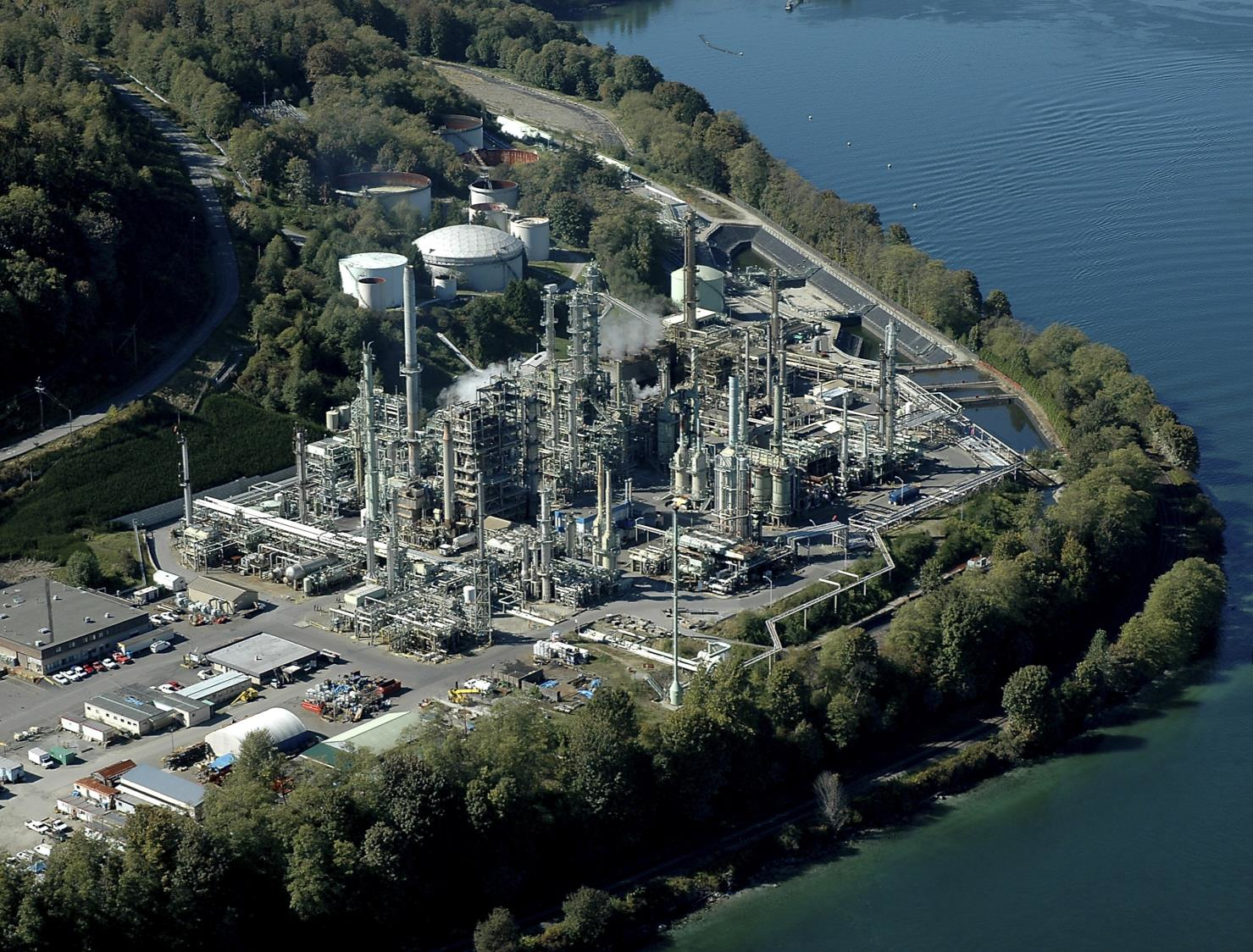Parkland Refining (B.C.) Ltd.&rsquo;s 55,000-b/d refinery on Burrard Inlet in North Burnaby, near North Vancouver, BC.