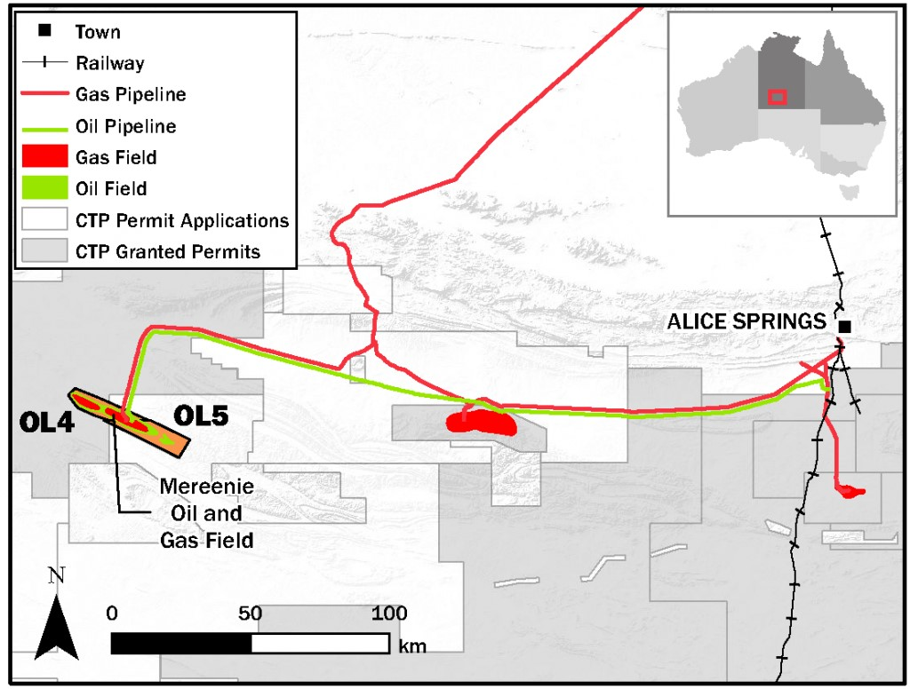 Mereenie gas field in the Amadeus basin of the Northern Territory, Australia.