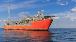 Anchored in 350-450 m of water about 210 km off Sandnessjoen, Norway, Skarv FPSO features a 15-leg mooring system equipped to produce 85,000 b/d of light, low-sulfur crude oil and 22 million cu m/day rich gas from 18 operating production and injection wells in Skarv and Ærfugl fields drilled through five subsea templates in the Norwegian Sea.