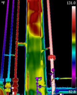 A closeup view of damaged trays on the IR scan convinced the operator to shut down the plant for repairs. A closeup view of damaged trays on the IR scan convinced the operator to shut down the plant for repairs.