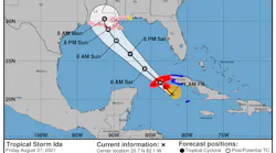 Potential track area of Tropical Storm Ida prior to its strengthening to hurricane status.