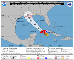 Potential track area of Tropical Storm Ida prior to its strengthening to hurricane status.