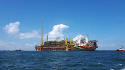 Designed to produce 120,000 b/d of oil and equipped with an associated gas treatment capacity of 170 MMcfd, water injection capacity of 200,000 b/d, and crude storage capacity of 1.6 million bbl, the Liza Destiny FPSO—a very large crude carrier converted by SBM Offshore NV—began producing from the Liza Phase 1 development offshore Guyana in December 2019. Designed to produce 120,000 b/d of oil and equipped with an associated gas treatment capacity of 170 MMcfd, water injection capacity of 200,000 b/d, and crude storage capacity of 1.6 million bbl, the Liza Destiny FPSO—a very large crude carrier converted by SBM Offshore NV—began producing from the Liza Phase 1 development offshore Guyana in December 2019.