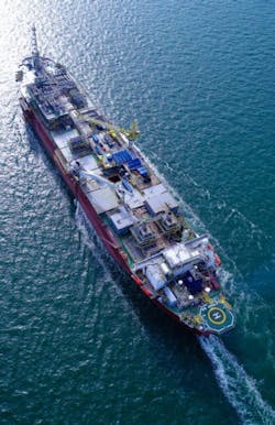 The Tortue development consists of six production wells, tied back to the BW Adolo FPSO, shown here. The Tortue development consists of six production wells, tied back to the BW Adolo FPSO, shown here.