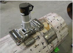 IIT tools can mount magnetically to pipe samples for examination. The sample shown is a 24-in. OD pipe (Fig. 1). IIT tools can mount magnetically to pipe samples for examination. The sample shown is a 24-in. OD pipe (Fig. 1).