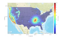 PGV shown correspond to a 2% probability of exceedance in 50 years within CONUS from the 2018 NHSM at a reference soil condition of Vs30 = 760 m/sec (Fig. 3). PGV shown correspond to a 2% probability of exceedance in 50 years within CONUS from the 2018 NHSM at a reference soil condition of Vs30 = 760 m/sec (Fig. 3).