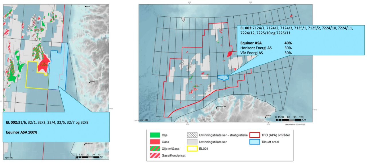 Map of Smeaheia and Polaris CO2 licenses