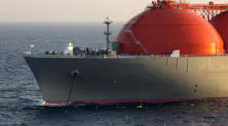 Anchored LNG vessel.
