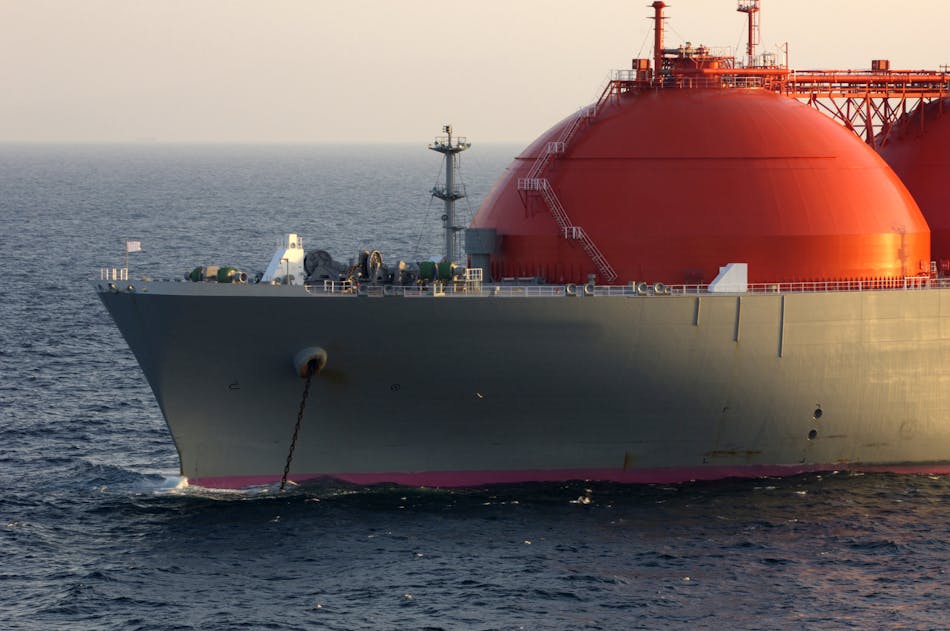 Anchored LNG vessel.