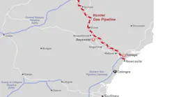 Proposed Hunter Gas Pipeline route in Australia (red).