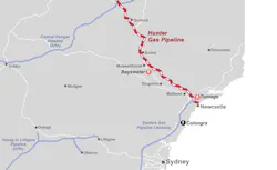 Proposed Hunter Gas Pipeline route in Australia (red).