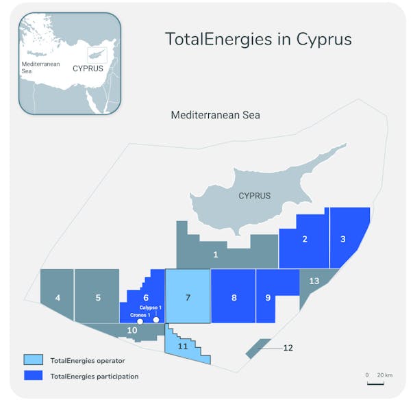 TotalEnergies oil and gas operations map, Cyprus.
