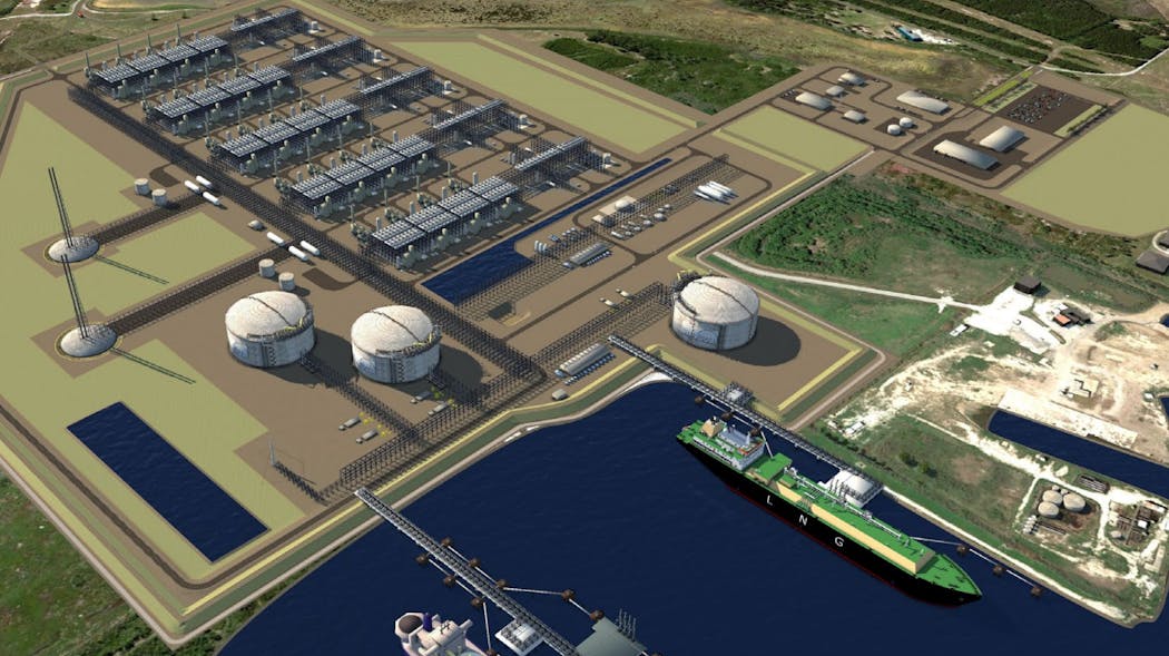 Artist&apos;s rendering of Tellurian&apos;s Driftwood LNG export plant.