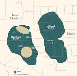 Permian Resources operations map, Permian basin.