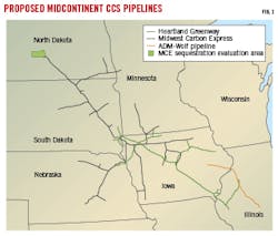 Map of proposed midcontinent CCS pipelines. Map of proposed midcontinent CCS pipelines.