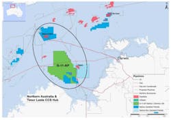 Santos CCS permit map offshore Western Australia. Santos CCS permit map offshore Western Australia.