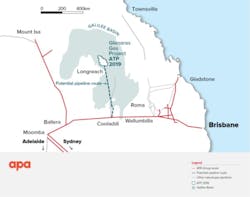 Projected pipeline pipeline route to connect Glenaras gas in central eastern Queensland to Australia&rsquo;s east coast markets.