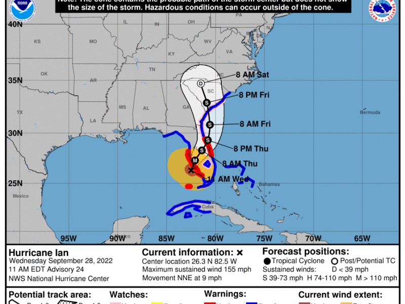 Path of Hurricane Ian in the US Gulf of Mexico.