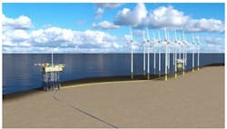 Illustration of N05-A platform and connection to Riffgat wind park onshore Germany. Illustration of N05-A platform and connection to Riffgat wind park onshore Germany.