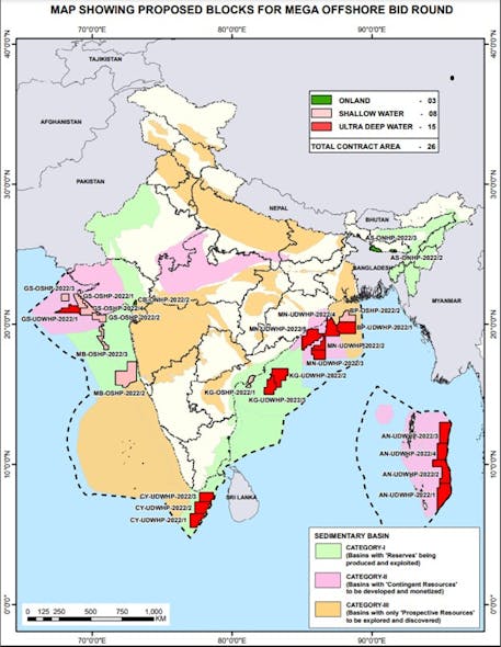 Proposed blocks for offshore bid round, India.