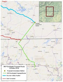 MVP Southgate proposed route (October 2019). MVP Southgate proposed route (October 2019).