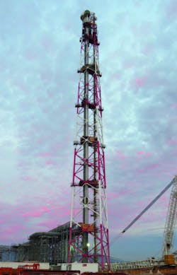 Installed in 2019, the Route 3 UPGN’s 156-m high flare tower—Brazil’s tallest—forms a central part of the plant’s safety system. Installed in 2019, the Route 3 UPGN’s 156-m high flare tower—Brazil’s tallest—forms a central part of the plant’s safety system.