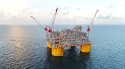 Shell-operated Appomattox platform, 80 miles offshore Louisiana at 7,400 ft water depth. Shell-operated Appomattox platform, 80 miles offshore Louisiana at 7,400 ft water depth.
