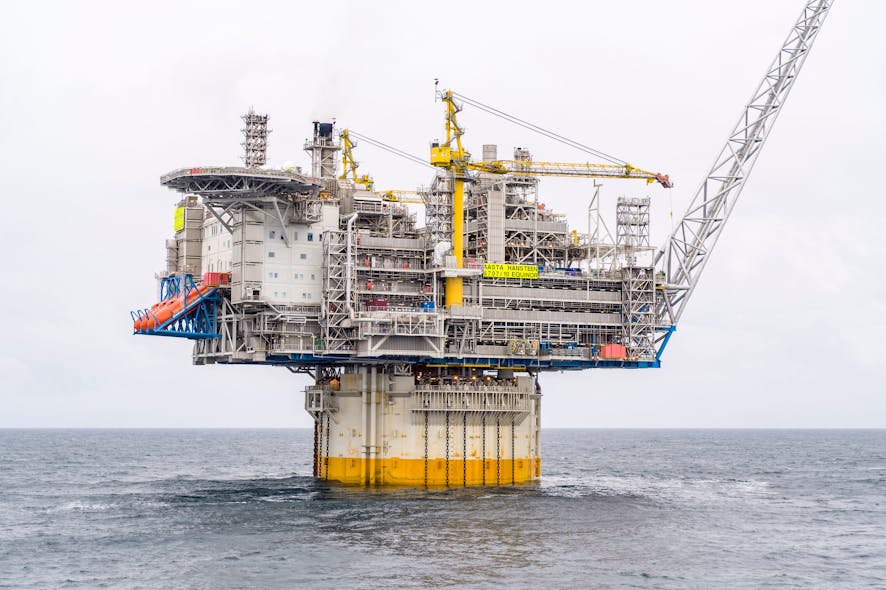 The 70,000-tonne, 339-m tall Aasta Hansteen floating platform produces from Aasta Hansteen field in 1,300 m of water in the V&oslash;ring area of the Norwegian Sea, 300 km west of Sandnessj&oslash;en.