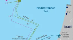 Tamar gas field operations map.