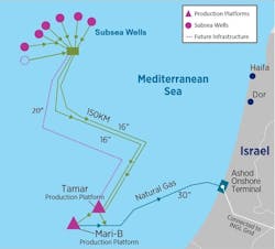 Tamar gas field operations map. Tamar gas field operations map.