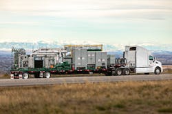 A DFC mobile unit contains processing equipment to take field gas and convert it into fuel for Tier-4 dual-fuel powered frac fleets or electric frac fleets powered by a turbine generator (Fig. 4). A DFC mobile unit contains processing equipment to take field gas and convert it into fuel for Tier-4 dual-fuel powered frac fleets or electric frac fleets powered by a turbine generator (Fig. 4).