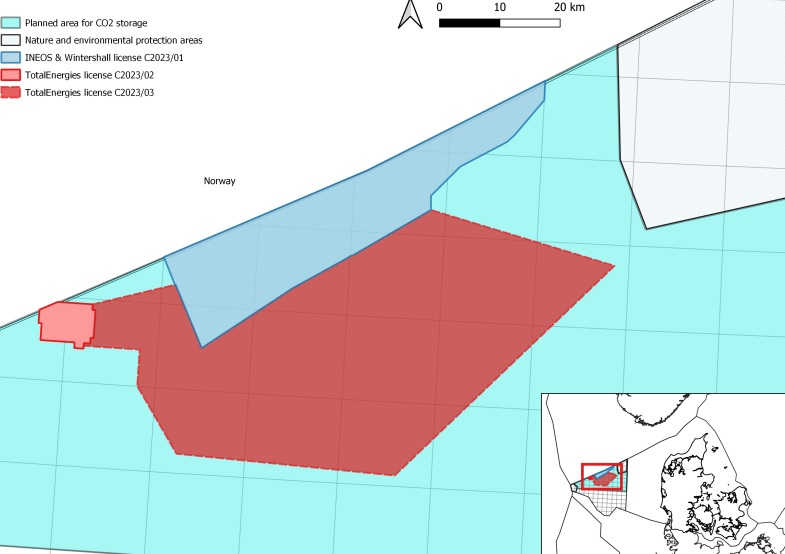 CO2 storage license map, Danish North Sea.