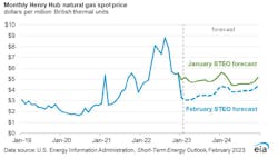 Monthly Henty Hub natural gas spot price.