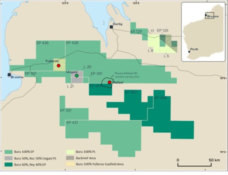 Buru&rsquo;s operational areas and participating interest in the onshore Canning Basin post assignment of Origin interests.