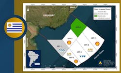 AREA OFF-3 license about 100 km offshore Uruguay. AREA OFF-3 license about 100 km offshore Uruguay.