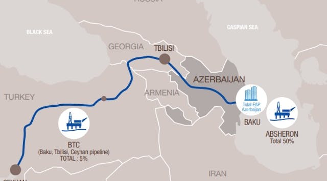 Absheron gas and condensate field in the Caspian Sea.
