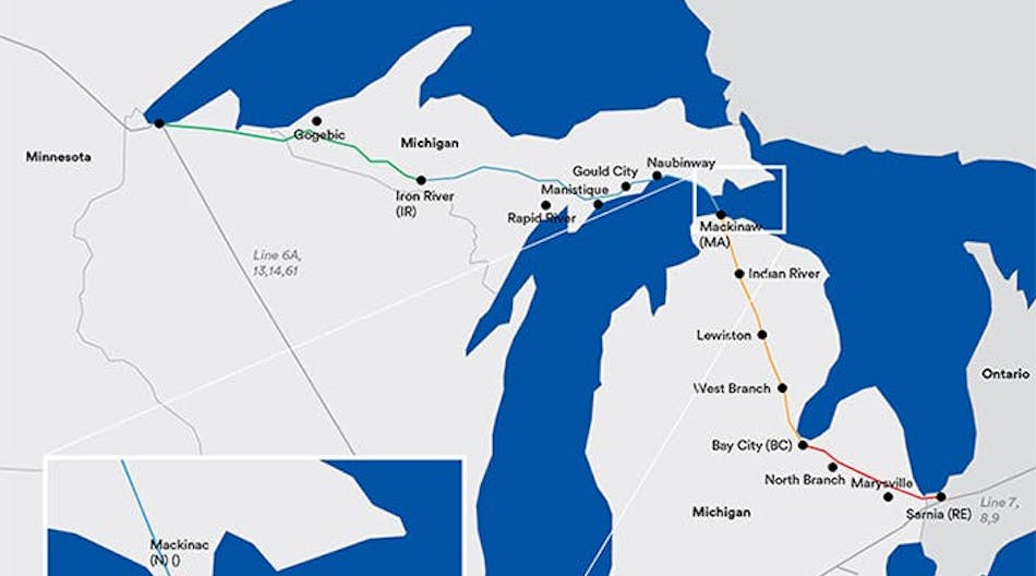 Enbridge Line 5 map, Michigan. 